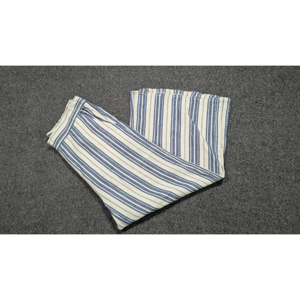 Christian Siriano Pants Women M Blue Linen Wide Leg Crop Culotte Coastal Boho